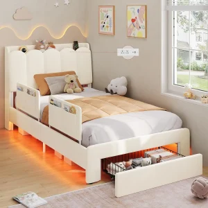 LED Bed Frame with Storage Drawer