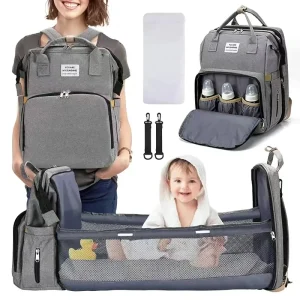 Foldable bed/diaper bag with changing station insulated pockets