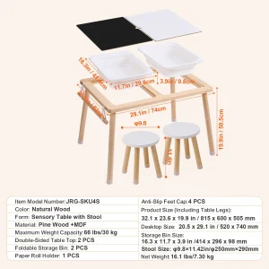 Wooden Sensory Table for Kids Activity with 3 Foldable Storage Bundles