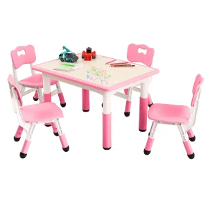 Kids Table and Chairs Set Height Adjustable Desk, 4 Seats Maximum
