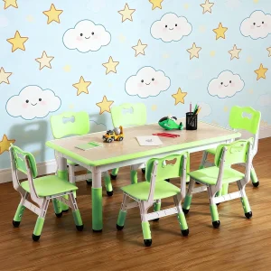 Kids Table and 6 Ergonomic Chairs Set Height Adjustable